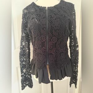 Anthropologie Lilis closet Elegant Black Lace Women's zip front peplum jacket M